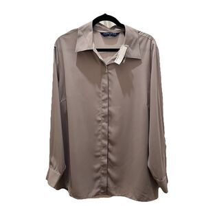 Preston & York II Tan Taupe Long Sleeve Button Up Poly Shirt Womens Size 20W